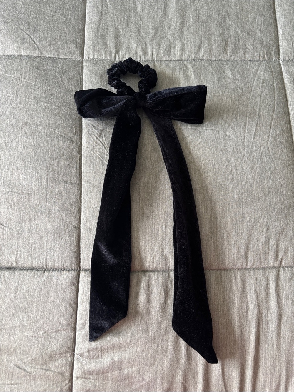 Black Velvet Bow Scrunchie Hair Tie for Women